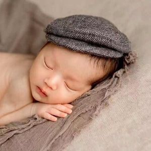 VINTAGE BABY BOY Newsboy Hat Cabbie Cap Herringbone Tweed Photo Prop Infant